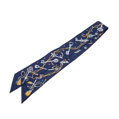 Hermes Twilly les Cles a Pois Scarf Navy Multicolor Silk