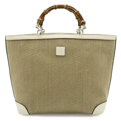 Gucci Bamboo Children's Handbag Straw Leather Natural White Gold