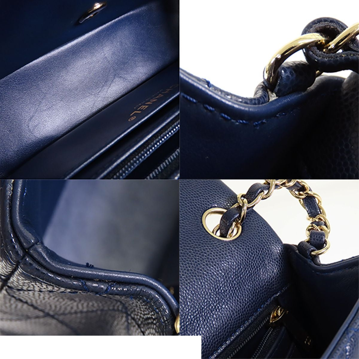 Chanel Mini Quilted Navy Gold Caviar Leather Chain Shoulder Bag 20 — view 8