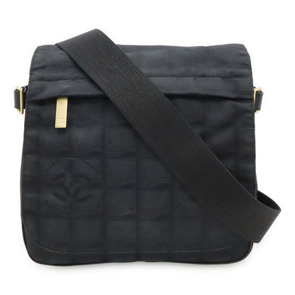 Chanel New Travel Line Shoulder Bag Crossbody Nylon Jacquard Leather Black