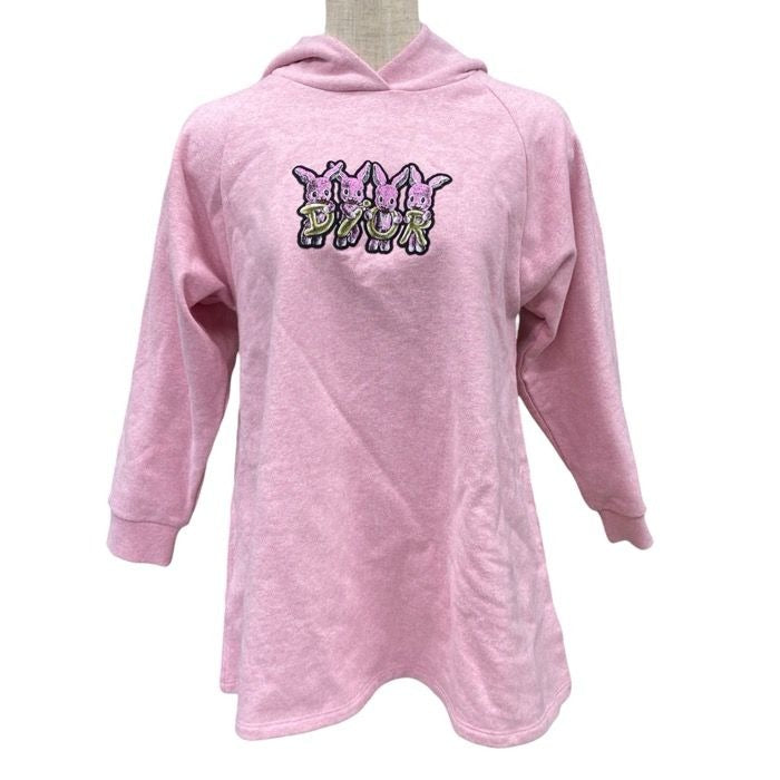 Dior Baby Rabbit Pullover Hoodie Dress Pink Cotton