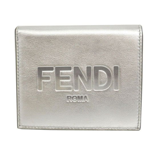 Fendi Compact Wallet 8 M0468 Leather Silver Bifold Purse 0162
