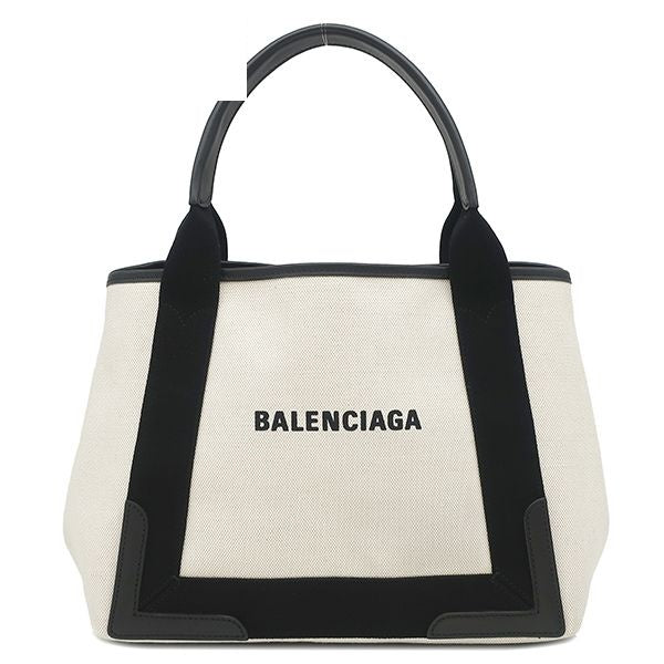 Balenciaga Tote Bag Navy Cabas S Canvas Leather Natural Black Silver White Logo