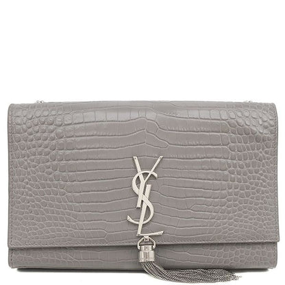 Saint Laurent Shoulder Bag Kate Tassel Chain Leather Gray Silver Monogram