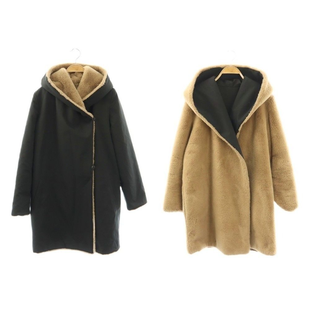 Max Mara Studio Reversible Coat Mid Length 38 Beige Black