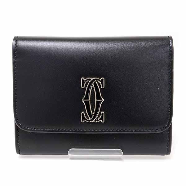 Cartier Wallet C de Mini Bifold Calfskin Black