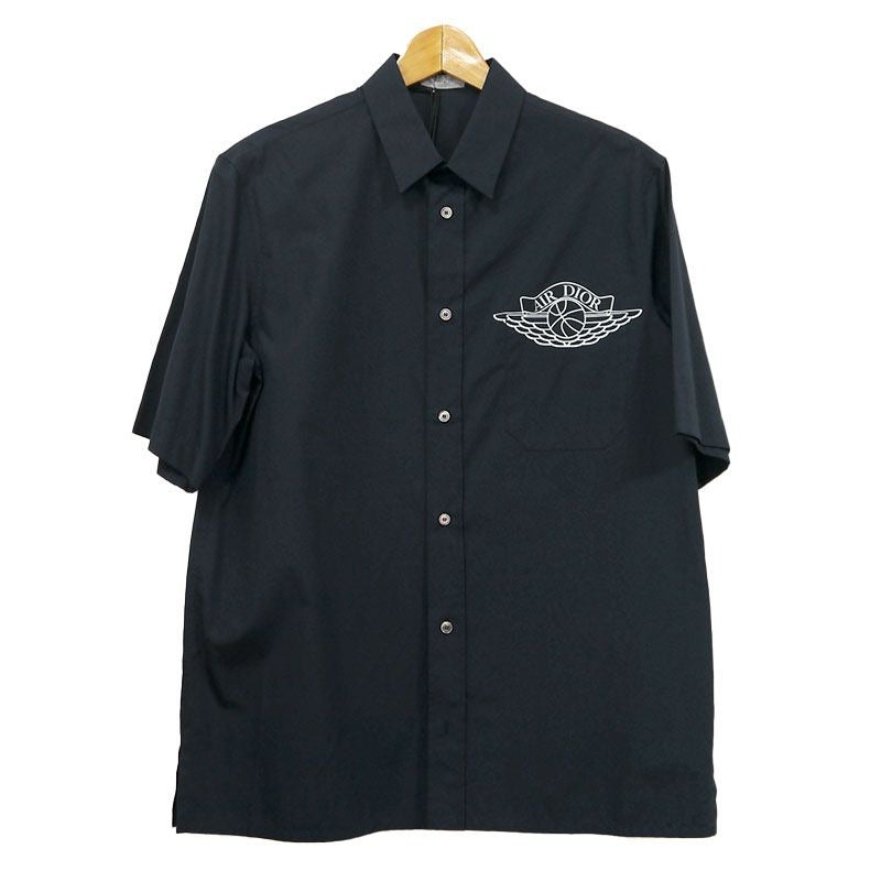 Dior Air Nike Chest Logo Cotton Short Sleeve Shirt 38 Navy Blue