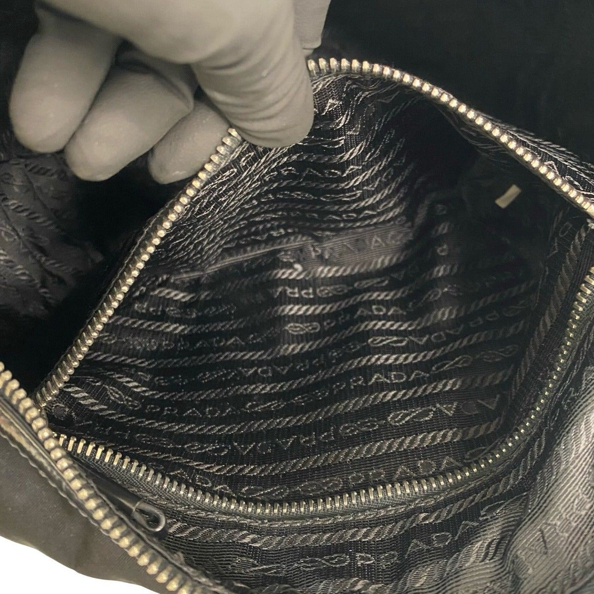 Prada Log Nylon Leather Shoulder Bag Tote — view 10