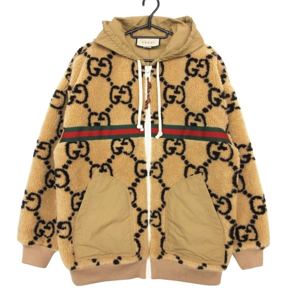 Gucci Jacket Maxi GG Wool Jersey Zip Up Bomber Beige