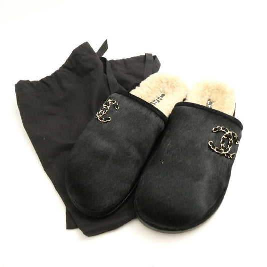 Chanel Velvet Calfskin Flats Flat Sandals 37.5