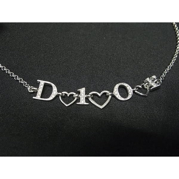 Dior Necklace Silver Metal Rhinestone Logo — view 2