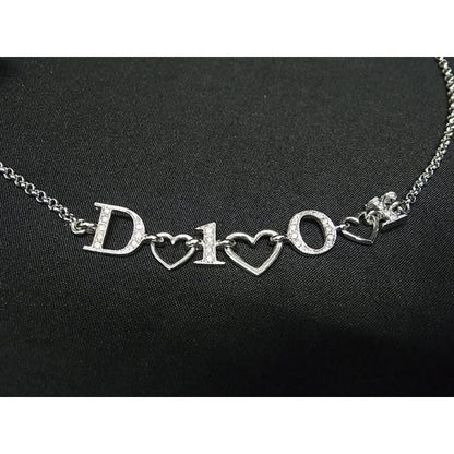Dior Necklace Silver Metal Rhinestone Logo — view 2