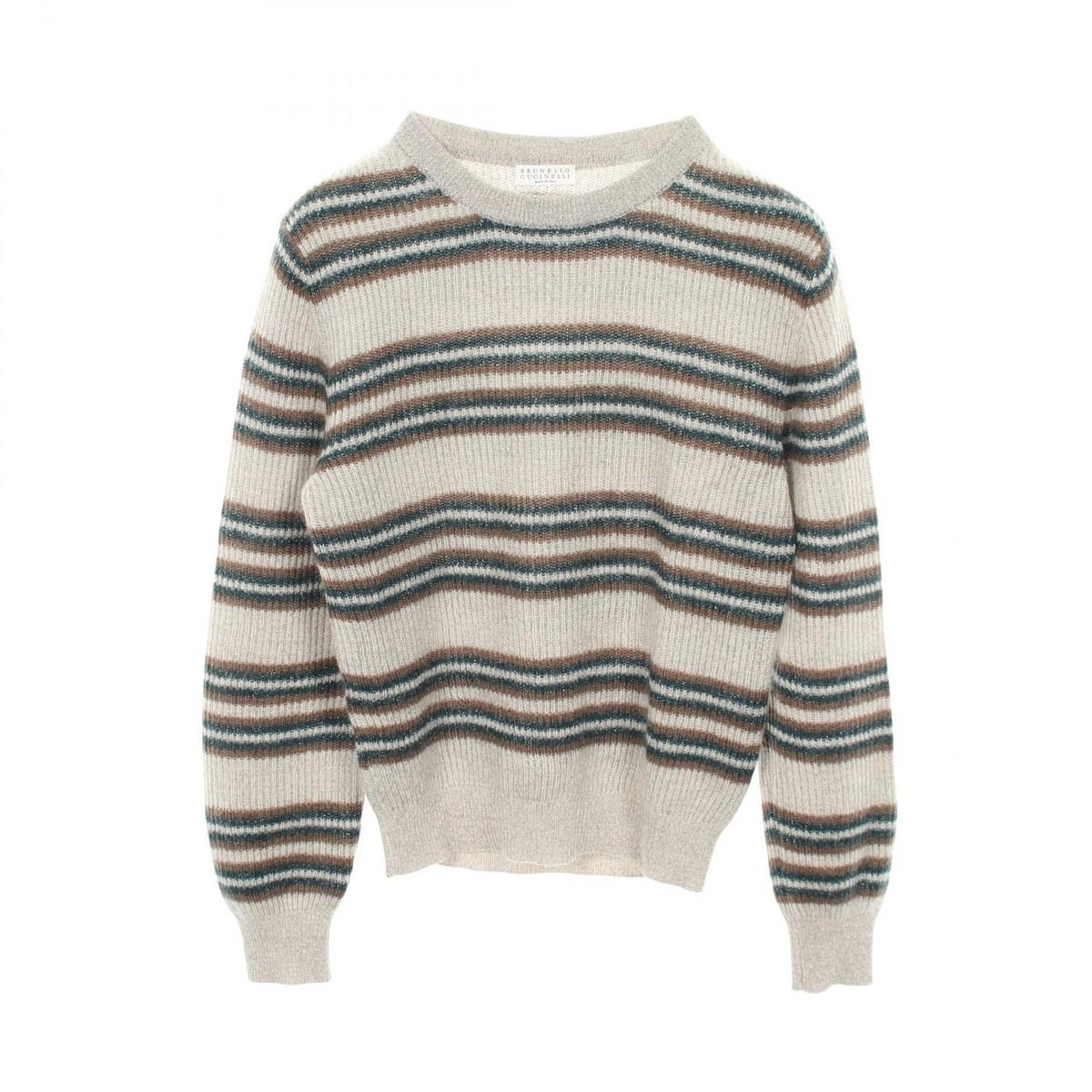 Brunello Cucinelli Knit Border Crew Neck Wool Sweater
