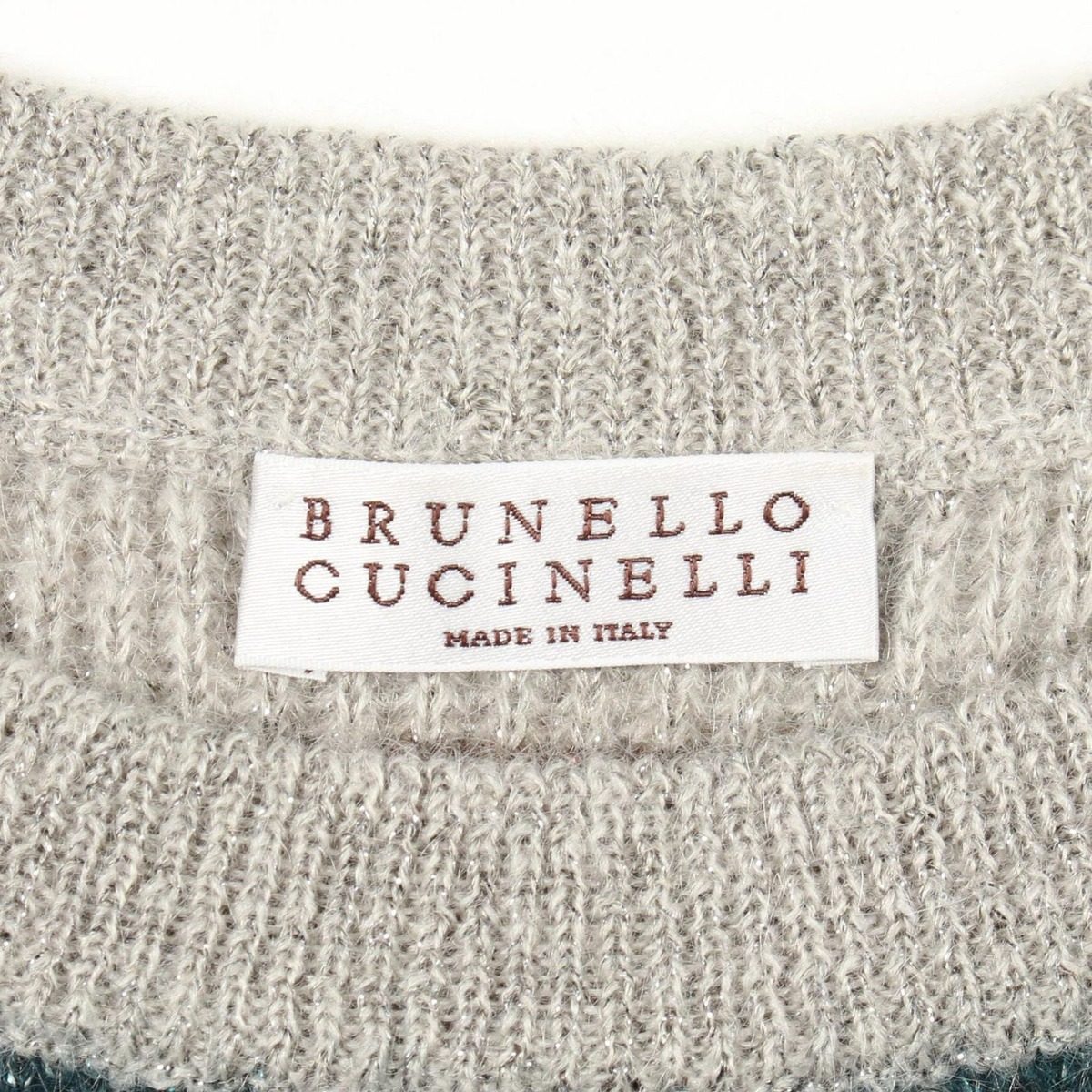 Brunello Cucinelli Knit Border Crew Neck Wool Sweater — view 3