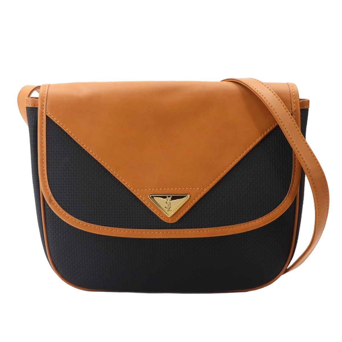 Saint Laurent Shoulder Bag Leather Black Brown Gold Vintage
