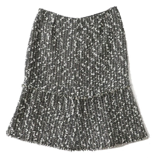 Chanel 04 A Tweed Skirt With Coco Mark Cut Off Hem Multi 38