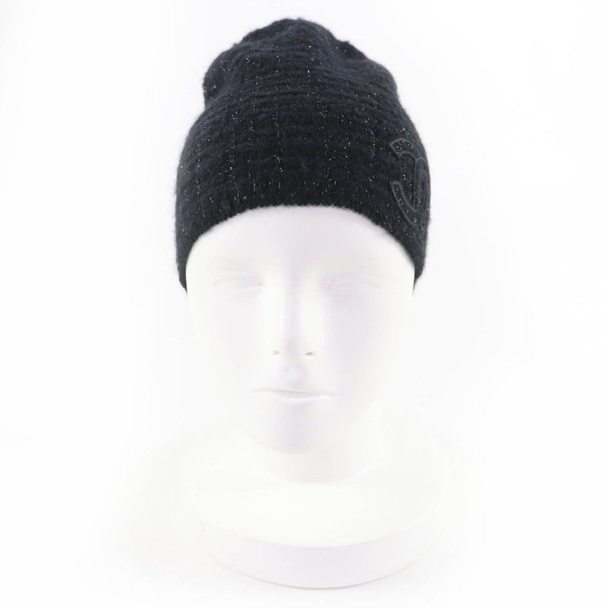 Chanel Cashmere Silk CC Logo Knit Cap Beanie Hat Black Lame — view 3