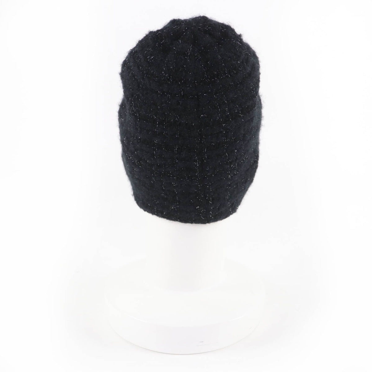 Chanel Cashmere Silk CC Logo Knit Cap Beanie Hat Black Lame — view 5