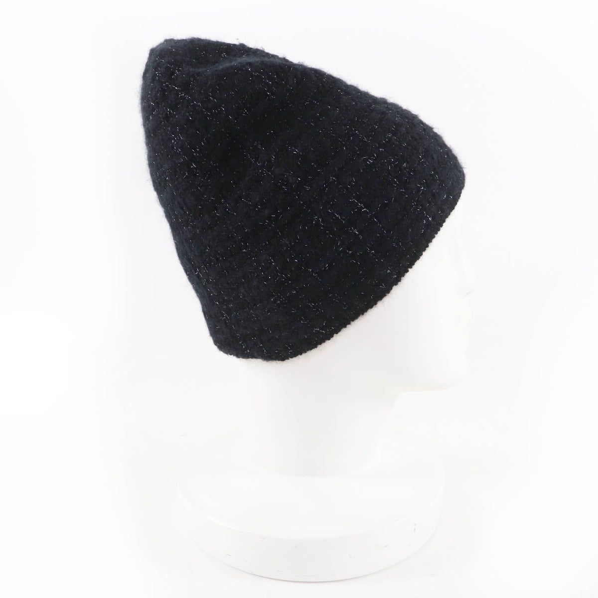 Chanel Cashmere Silk CC Logo Knit Cap Beanie Hat Black Lame — view 6