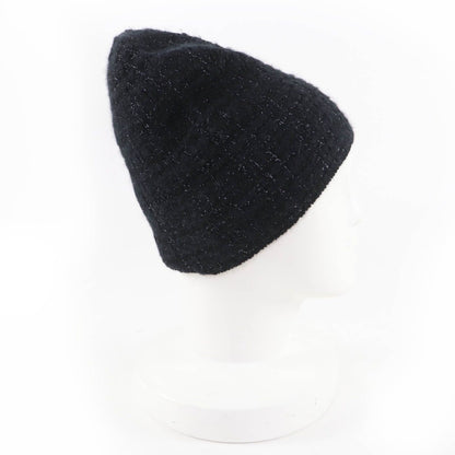 Chanel Cashmere Silk CC Logo Knit Cap Beanie Hat Black Lame — view 6