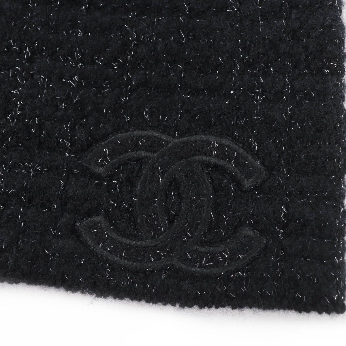Chanel Cashmere Silk CC Logo Knit Cap Beanie Hat Black Lame — view 8