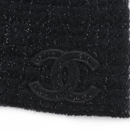 Chanel Cashmere Silk CC Logo Knit Cap Beanie Hat Black Lame — view 8