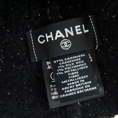 Chanel Cashmere Silk CC Logo Knit Cap Beanie Hat Black Lame — view 9
