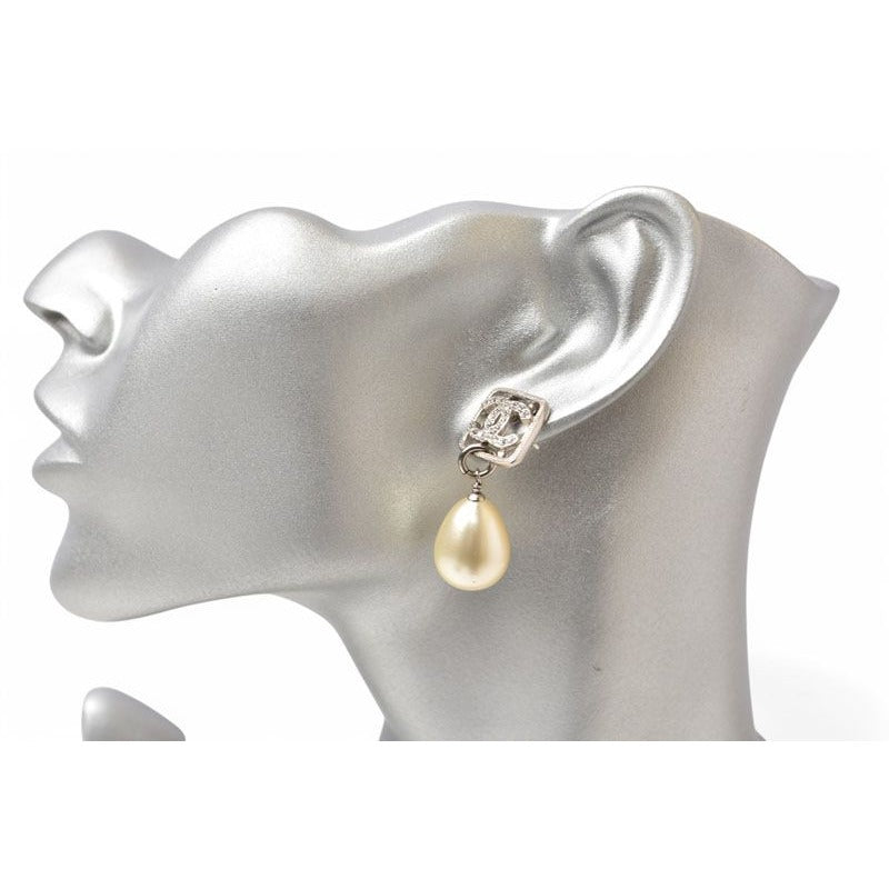 Chanel CC Motif Coco Mark Rhinestone Swing Pearl Silver White — view 5
