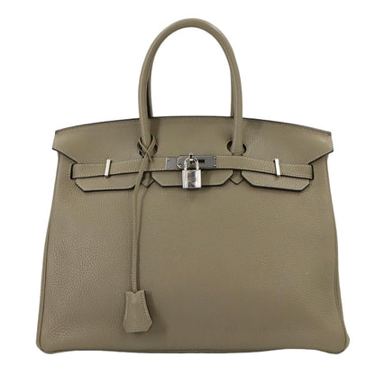 Hermes Birkin 35 Taurillon Clemence Sage Hand Bag Silver
