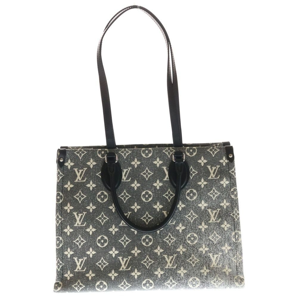 Louis Vuitton Monogram Jacquard Denim On The Go MM Tote Black Gray Silver