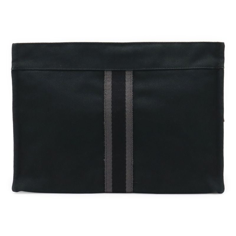 Hermes Fourre Tout Clutch Bag Second Pouch Canvas Leather Black Gray
