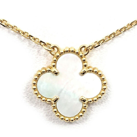 Van Cleef & Arpels 18k Yellow Gold Vintage Alhambra Mop White Shell Necklace