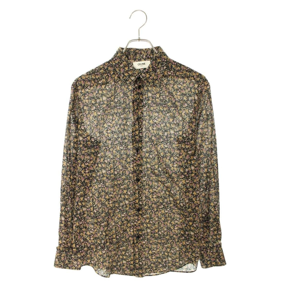 Celine Flower Allover Pattern Long Sleeve Shirt 38 Black Tone