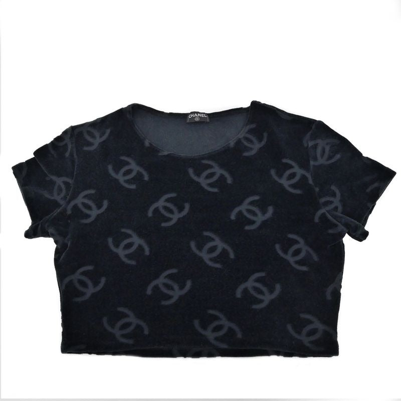 Chanel Coco Mark Velor Chibi T-Shirt Black 40 96 P Short Sleeve