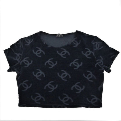 Chanel Coco Mark Velor Chibi T-Shirt Black 40 96 P Short Sleeve