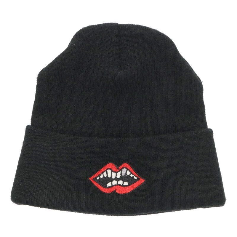 Chrome Hearts Wool Watch Cap Chomper Embroidery Beanie Knit Black Red