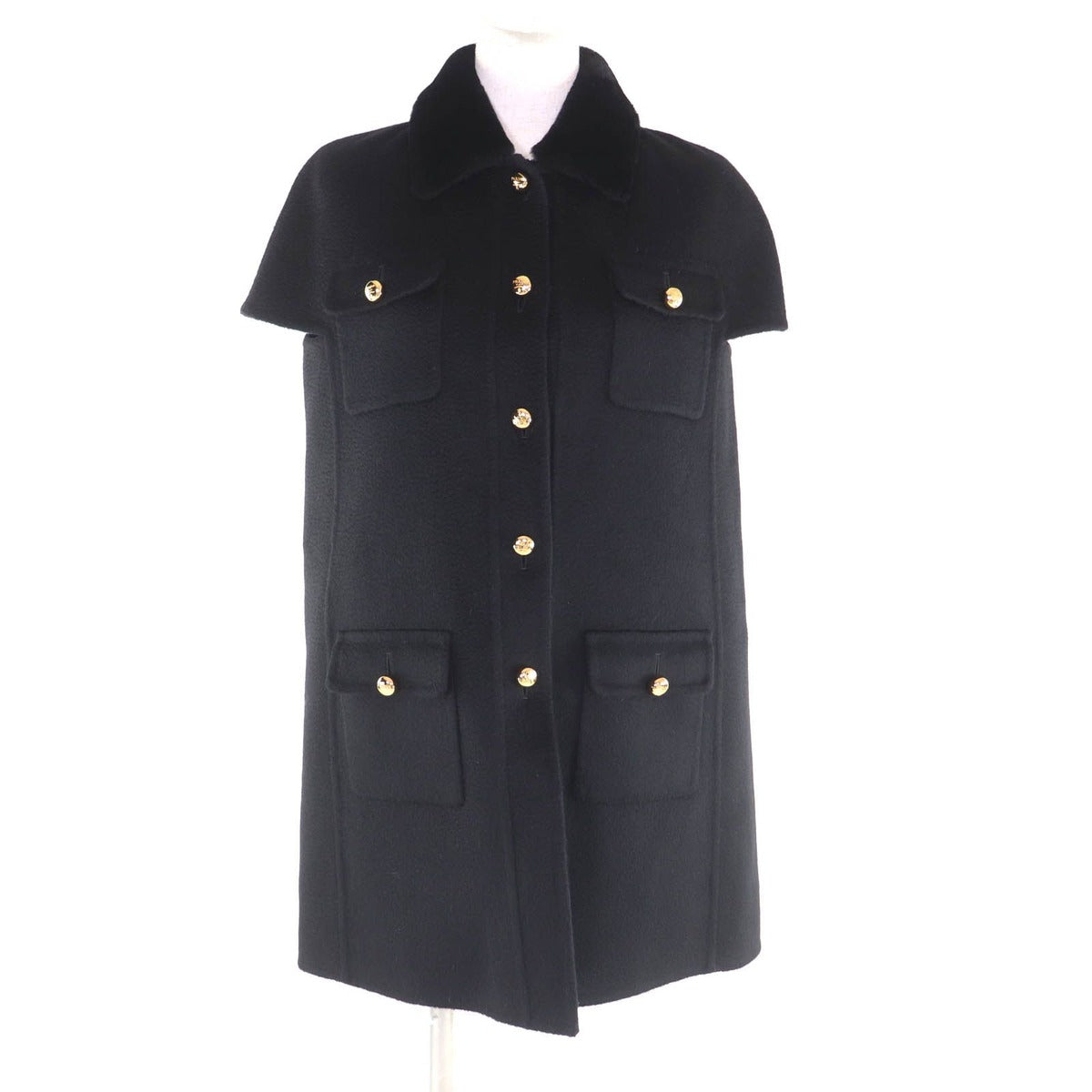 Prada Cashmere with Sheep Fur Logo Button Short Sleeve Coat