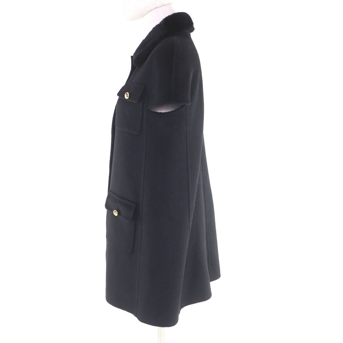 Prada Cashmere with Sheep Fur Logo Button Short Sleeve Coat — view 2