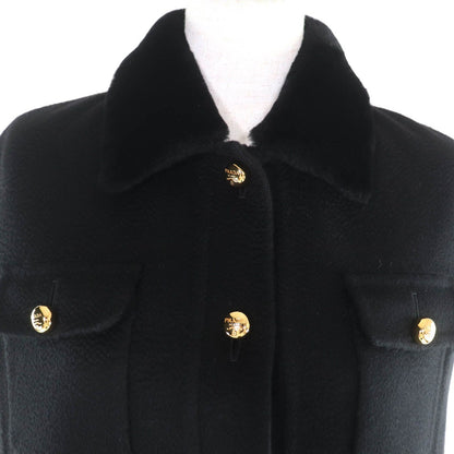 Prada Cashmere with Sheep Fur Logo Button Short Sleeve Coat — view 4