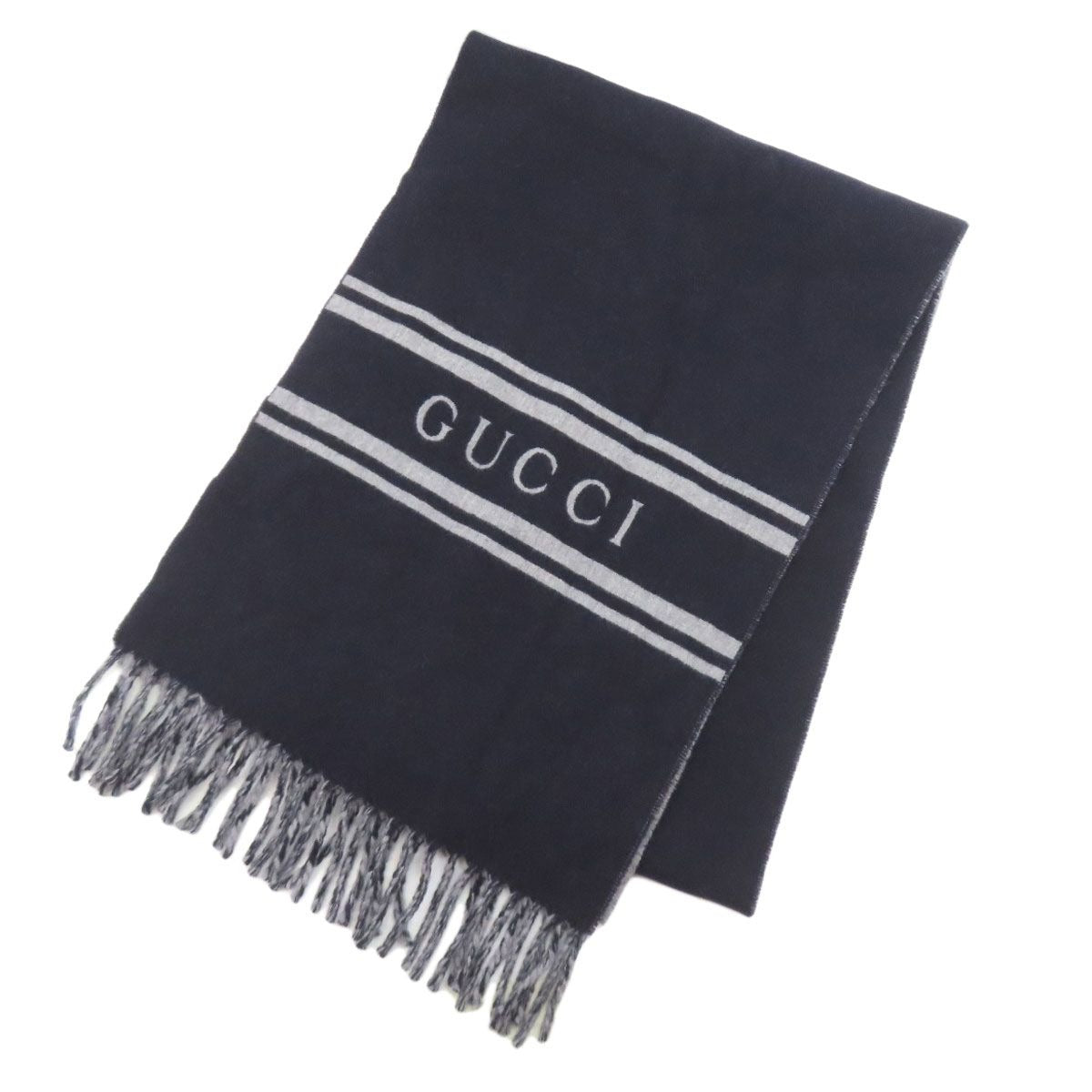 Gucci Logo Scarf Cashmere Navy Gray