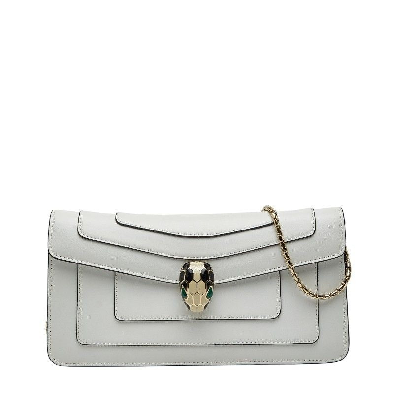 Bvlgari Serpenti Chain Shoulder Bag White Gold Leather