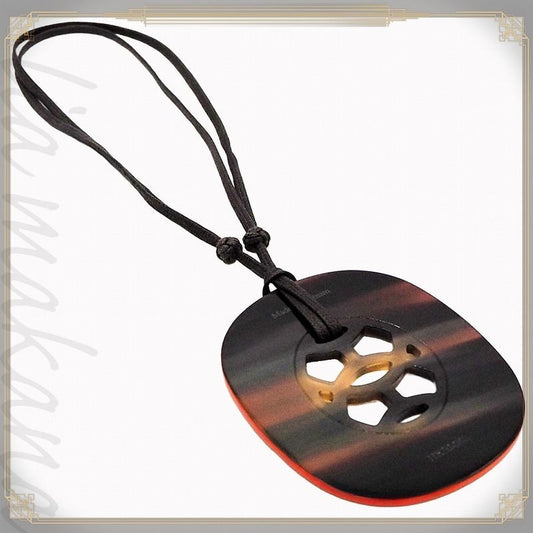 Hermes Lift GM Buffalo Horn with String Dark Brown Orange Pendant Necklace
