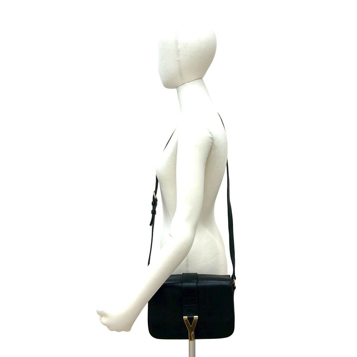 Saint Laurent Yves Logo Leather Shoulder Bag Pochette Black — view 2