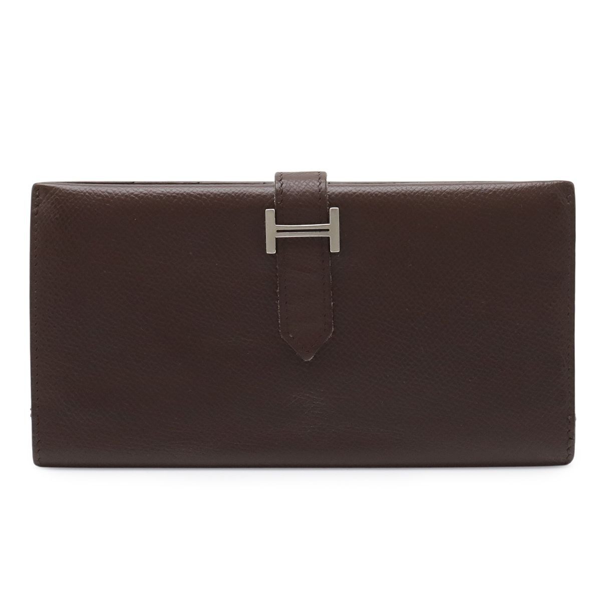 Hermes Bearn Classic Bifold Wallet Veau Epsom Dark Brown Silver