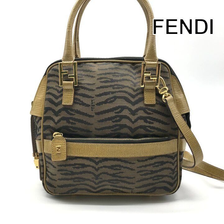Fendi Zebra Pattern Canvas 2-Way Bag Brown Bag