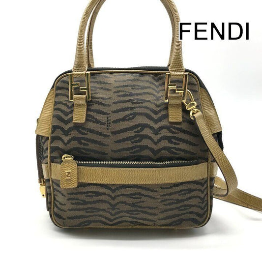 Fendi Zebra Pattern Canvas 2-Way Bag Brown Bag