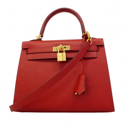 Hermes Handbag Kelly 25 Veau Epsom Rouge Casac Gold 2-Way Bag