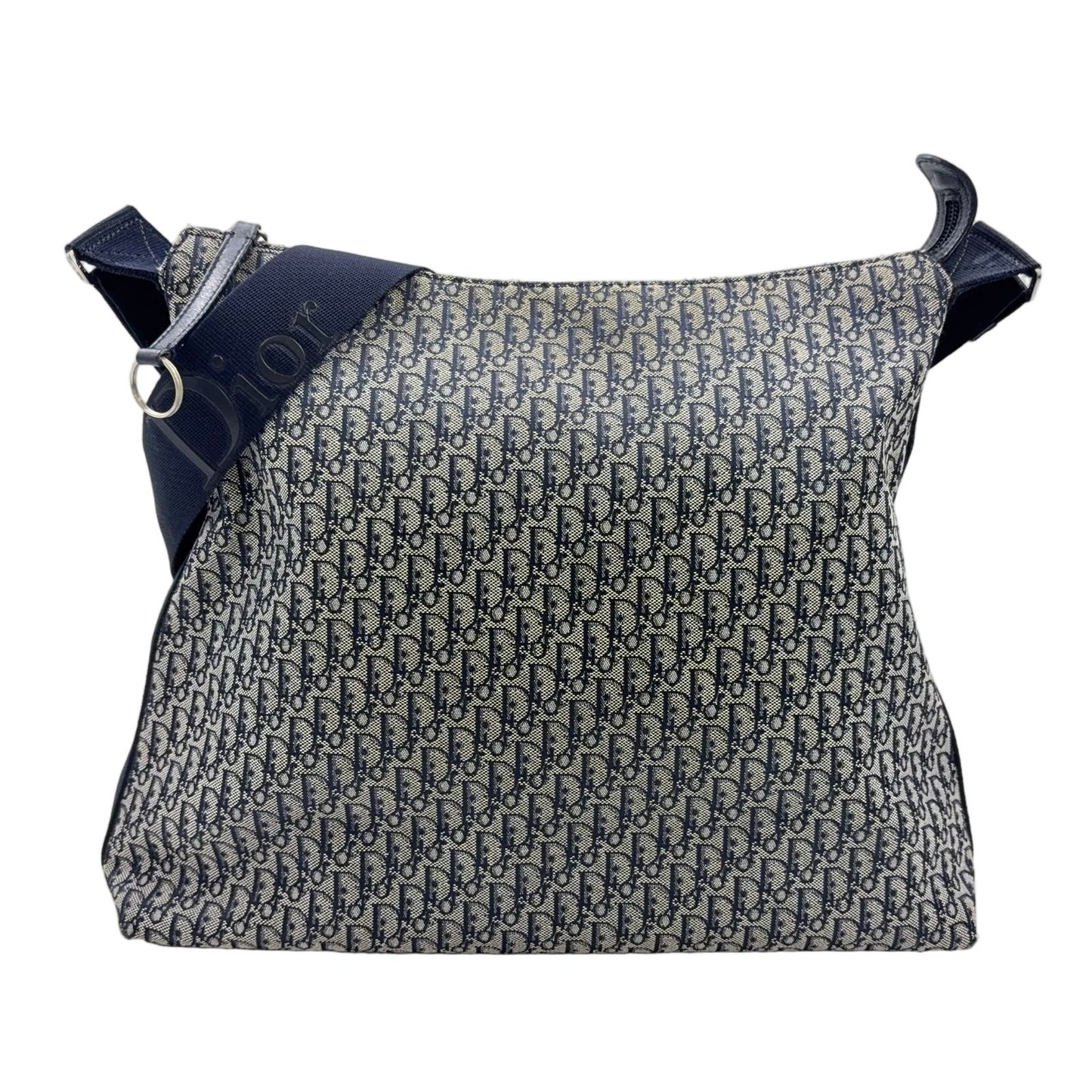Dior Trotter Pattern Canvas Navy Shoulder Bag Silver