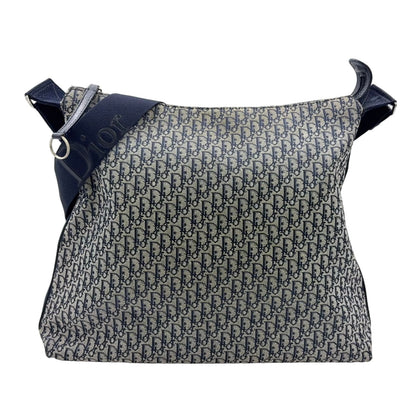 Dior Trotter Pattern Canvas Navy Shoulder Bag Silver