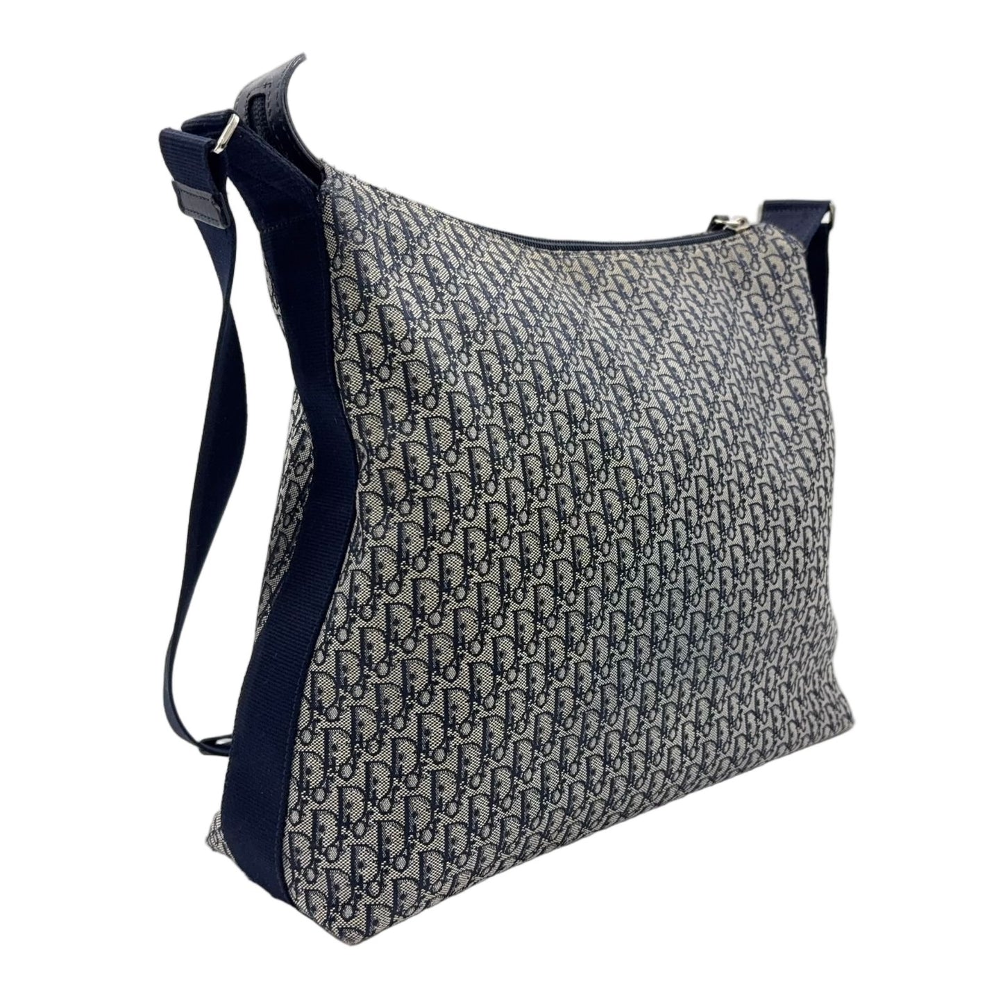 Dior Trotter Pattern Canvas Navy Shoulder Bag Silver — view 2